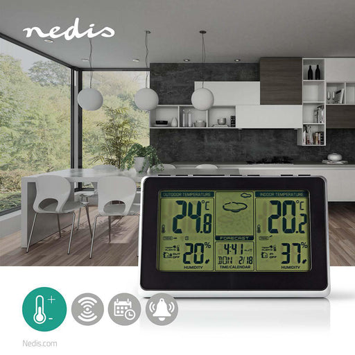 Nedis Weather Station - Indoor & Outdoor, Including wireless weather sensor, Weather forecast, LCD Display - Alarm clock function