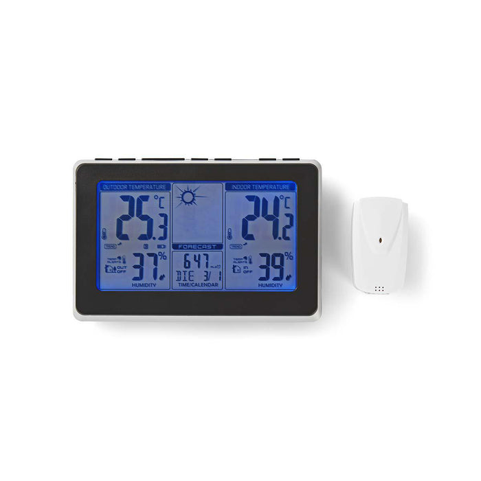 Nedis Weather Station - Indoor & Outdoor, Including wireless weather sensor, Weather forecast, LCD Display - Alarm clock function