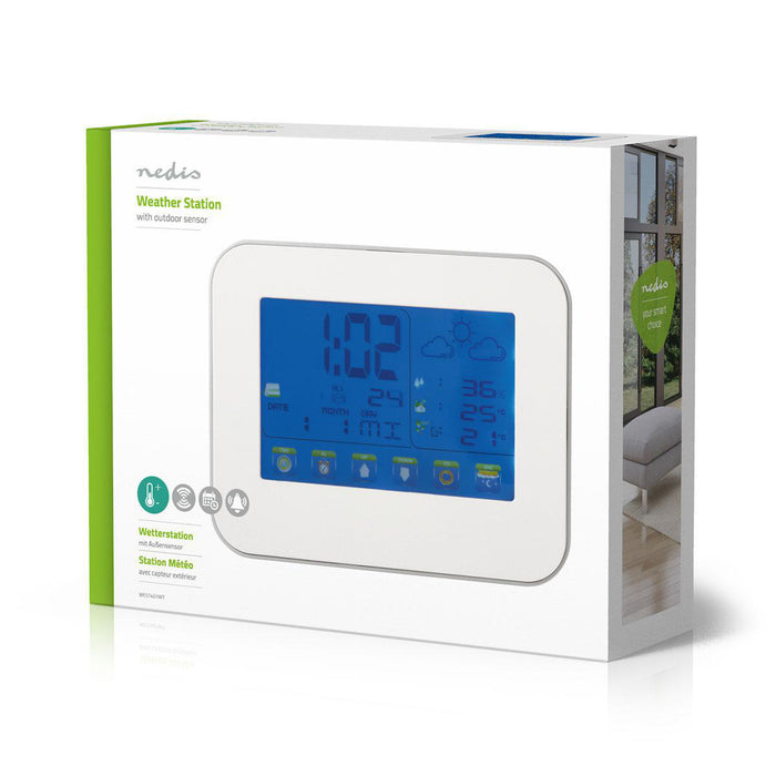 Nedis Weather Station - Indoor & Outdoor, Including wireless weather sensor, Weather forecast, Colour LCD Display - Alarm clock function