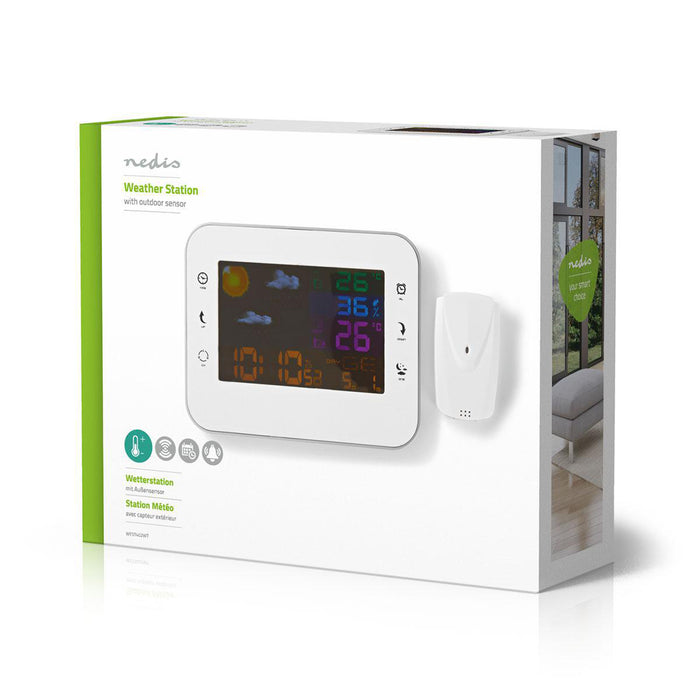 Nedis Weather Station - Indoor & Outdoor, Including wireless weather sensor, Weather forecast, Colour LCD Display - Alarm clock function