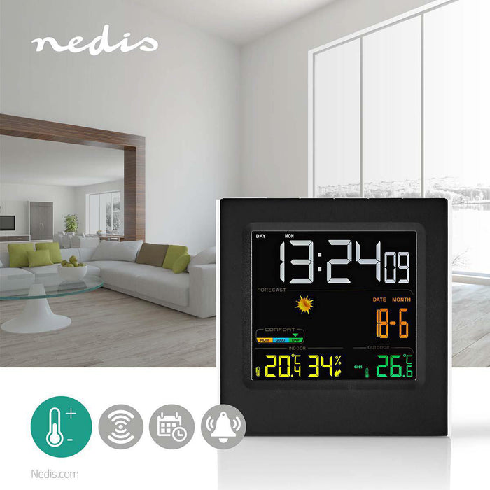 Nedis Weather Station - Indoor & Outdoor, Including wireless weather sensor, Weather forecast, LED Display - Alarm clock function