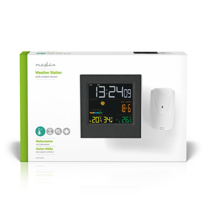 Nedis Weather Station - Indoor & Outdoor, Including wireless weather sensor, Weather forecast, LED Display - Alarm clock function