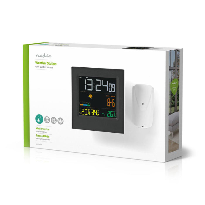 Nedis Weather Station - Indoor & Outdoor, Including wireless weather sensor, Weather forecast, LED Display - Alarm clock function