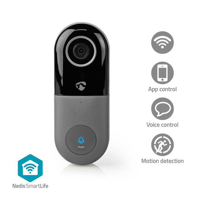 Nedis SmartLife Video Doorbell - Wi-Fi, Transformer, Full HD 1080p, Night vision - Black / Grey