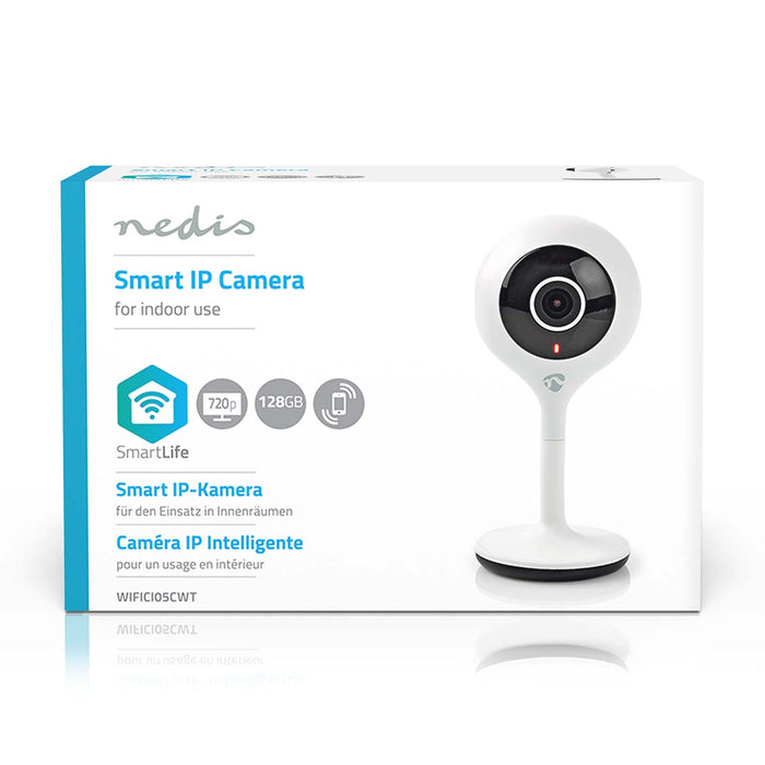 Nedis SmartLife Indoor Camera - Wi-Fi, HD 720p, Cloud Storage (optional) / microSD (not included), Night vision - White