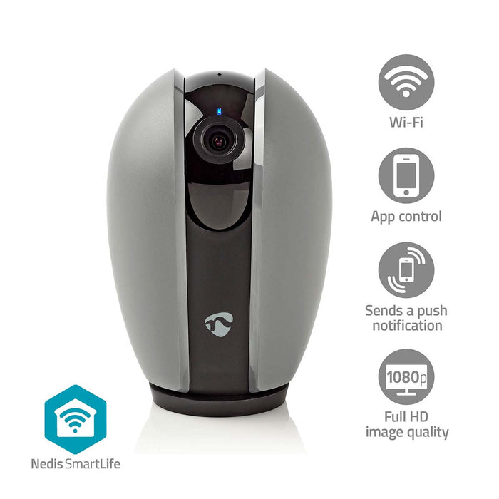 Nedis SmartLife Indoor Camera - Wi-Fi, Full HD 1080p, Pan tilt, Night vision - Dark Grey / White