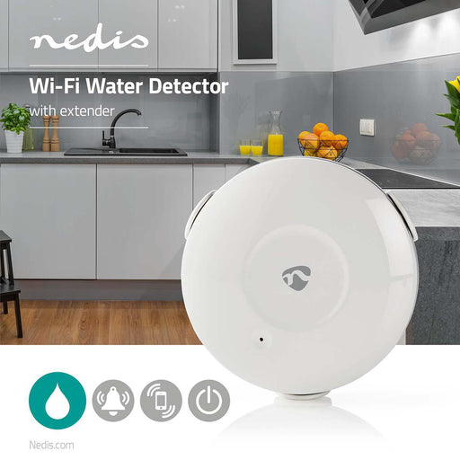 Nedis SmartLife Water Detector - Wi-Fi, Battery Powered, Extension included, 50 dB - White