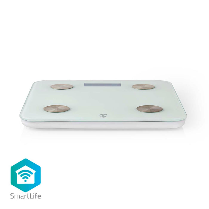 Nedis SmartLife Personal Scale - Wi-Fi, BMR / Bones / Fat / Muscles / Water / Weight, 8, Glass - White