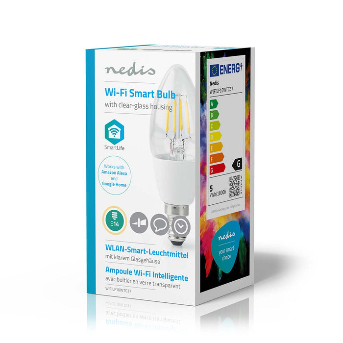 Nedis SmartLife LED Filament Bulb - Wi-Fi, E14, 400 lm, Candle - 1 pcs