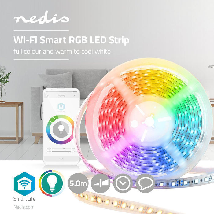 Nedis SmartLife Full Colour LED Strip - Wi-Fi, Cool White / RGB / Warm White, 5 m, 405 lm - Android & iOS