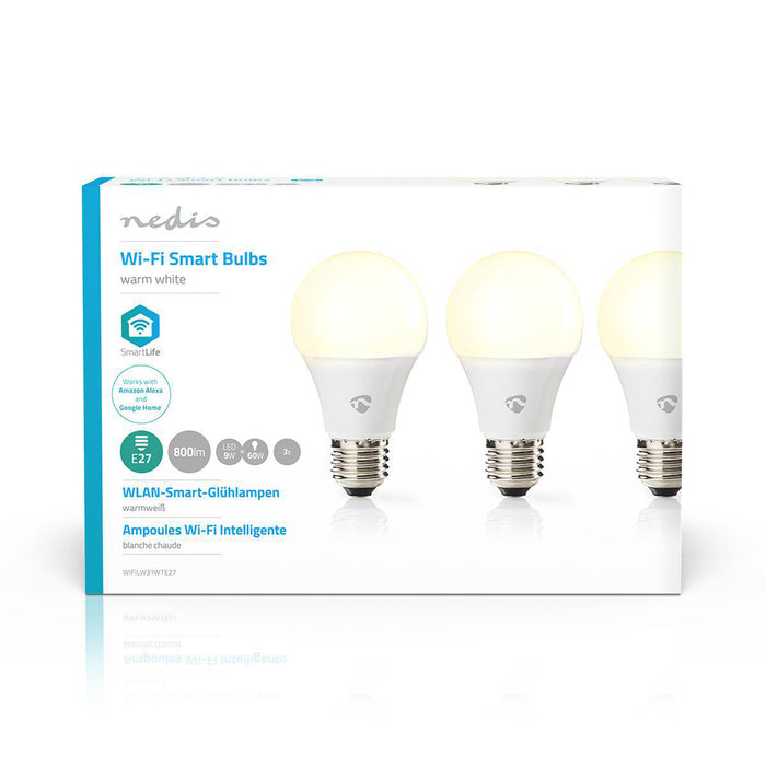 Nedis SmartLife LED Bulb - Wi-Fi, E27, 800 lm, A60 - 3 pcs