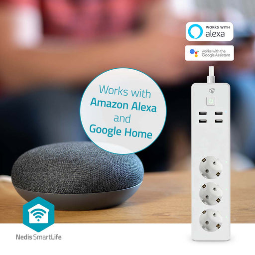 Nedis SmartLife Power Strip - Wi-Fi, 3x Plug with earth contact (CEE 7/3) / 4 x USB, 16 A, Android / IOS - White