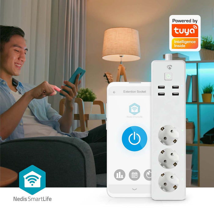 Nedis SmartLife Power Strip - Wi-Fi, 3x Plug with earth contact (CEE 7/3) / 4 x USB, 16 A, Android / IOS - White