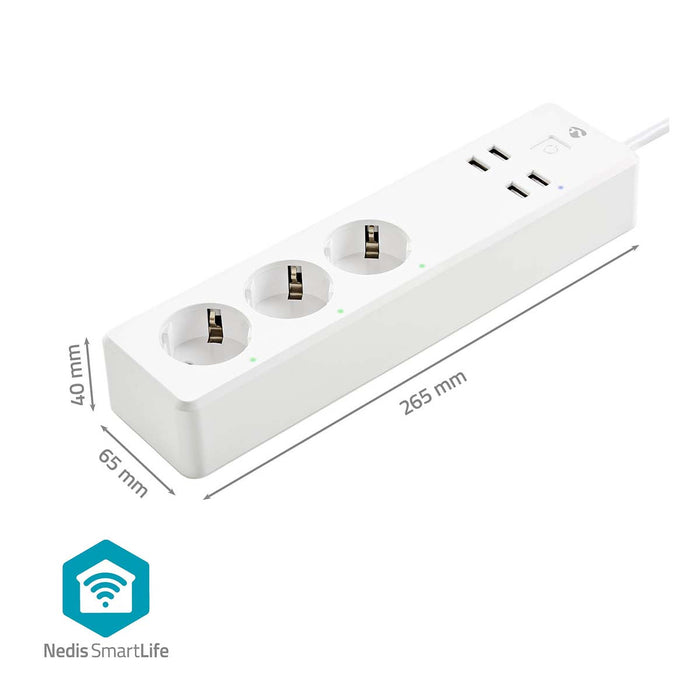 Nedis SmartLife Power Strip - Wi-Fi, 3x Plug with earth contact (CEE 7/3) / 4 x USB, 16 A, Android / IOS - White