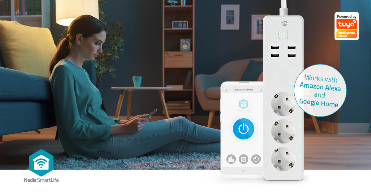 Nedis SmartLife Power Strip - Wi-Fi, 3x Plug with earth contact (CEE 7/3) / 4 x USB, 16 A, Android / IOS - White