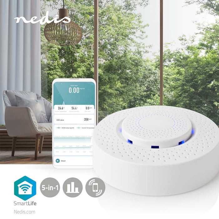 Nedis SmartLife Air Quality Monitor - Wi-Fi, Humidity / Temperature / Volatile Organic Compounds (VOC), Android / IOS, Android / IOS - White