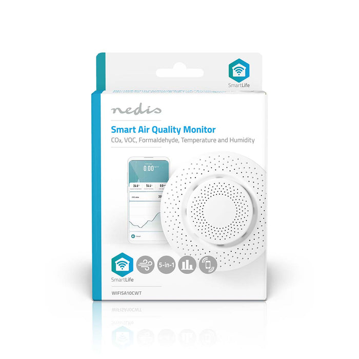 Nedis SmartLife Air Quality Monitor - Wi-Fi, Humidity / Temperature / Volatile Organic Compounds (VOC), Android / IOS, Android / IOS - White