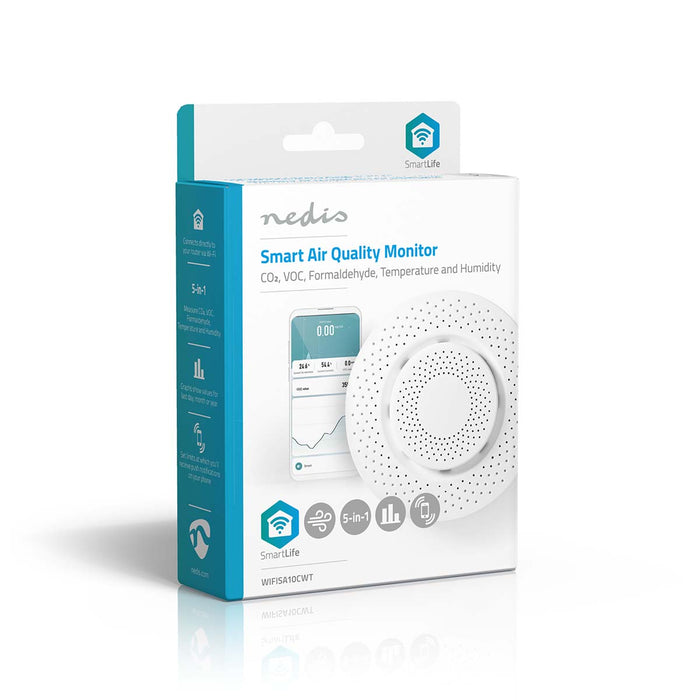 Nedis SmartLife Air Quality Monitor - Wi-Fi, Humidity / Temperature / Volatile Organic Compounds (VOC), Android / IOS, Android / IOS - White