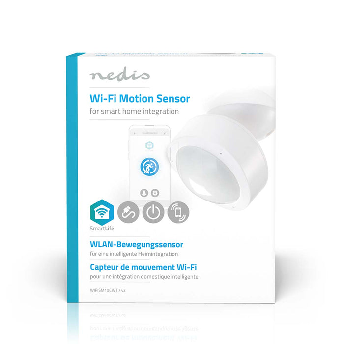 Nedis SmartLife Motion Sensor - Wi-Fi, Battery Powered / Mains Powered, Detector angle: 120 °, Detector range: 10.0 m - White