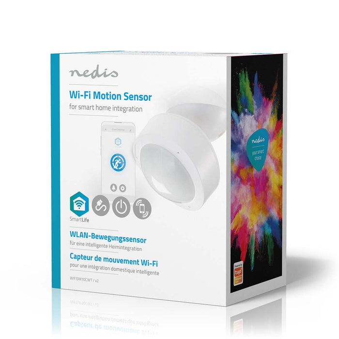 Nedis SmartLife Motion Sensor - Wi-Fi, Battery Powered / Mains Powered, Detector angle: 120 °, Detector range: 10.0 m - White