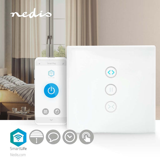 Nedis SmartLife Wall Switch - Wi-Fi, Curtain / Shutter / Sunshade, Wall Mount, Glass - White