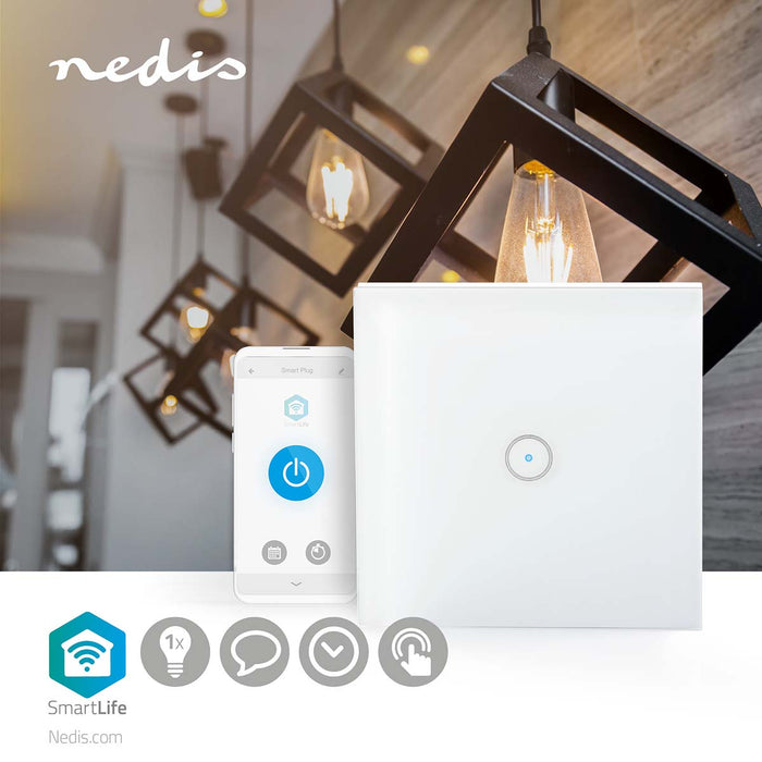 Nedis SmartLife Wall Switch - Wi-Fi, Single, Wall Mount, Glass - White