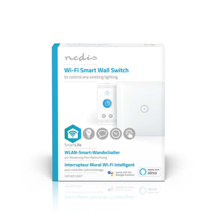 Nedis SmartLife Wall Switch - Wi-Fi, Single, Wall Mount, Glass - White