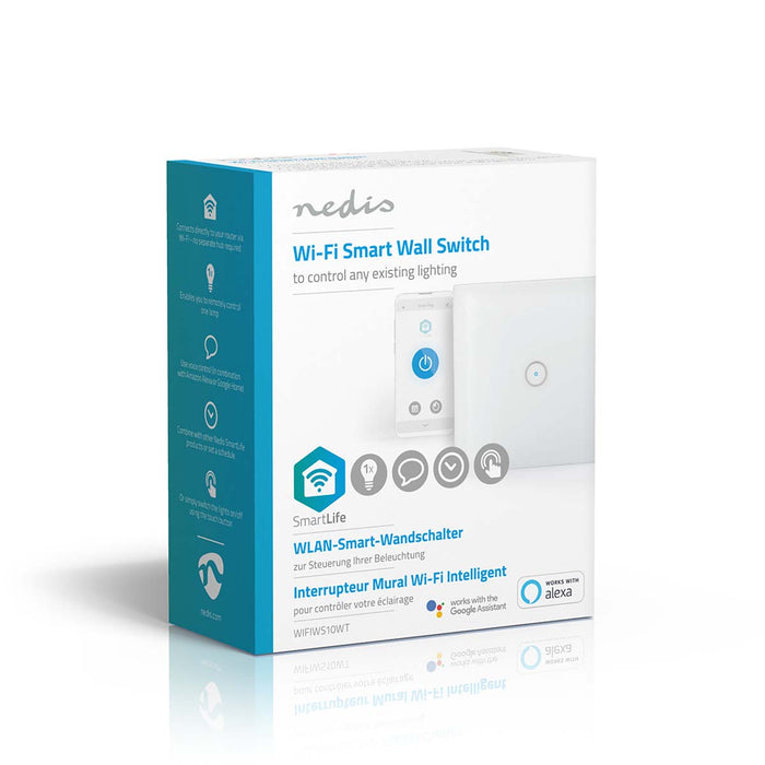 Nedis SmartLife Wall Switch - Wi-Fi, Single, Wall Mount, Glass - White