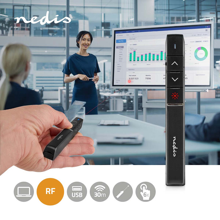 Nedis Presenter - Laser pointer range up to: 100 m - Wireless range up to: 30 m - Black, 