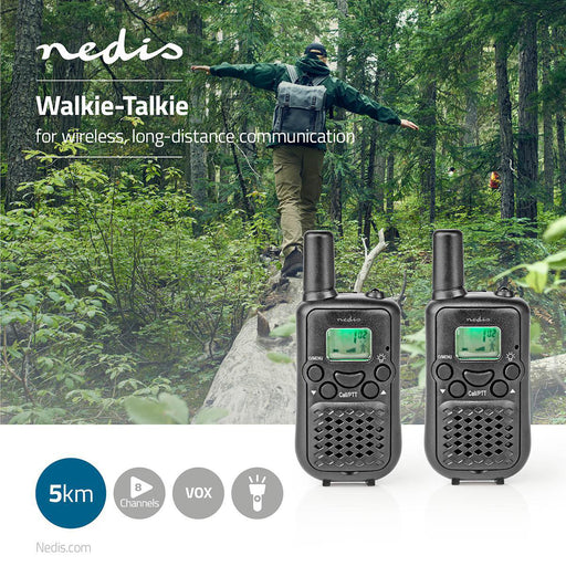 Nedis Walkie-Talkie Set - 2 Handsets, Up to 5 km, Frequency channels: 8, up to 2.5 Hours - Black