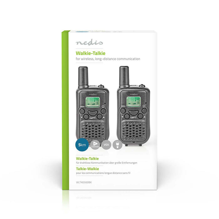 Nedis Walkie-Talkie Set - 2 Handsets, Up to 5 km, Frequency channels: 8, up to 2.5 Hours - Black