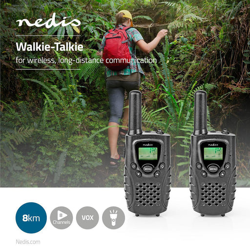 Nedis Walkie-Talkie Set - 2 Handsets, Up to 8 km, Frequency channels: 8, Headphone output - Black