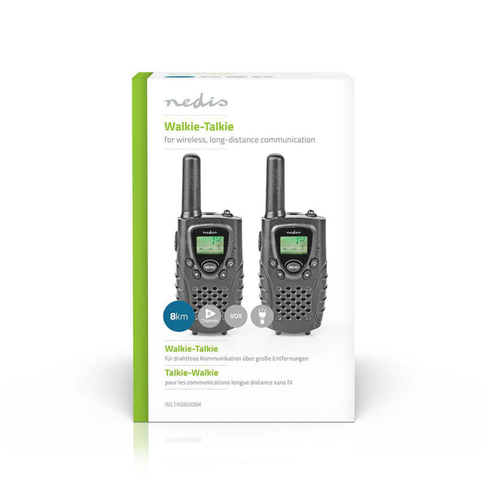 Nedis Walkie-Talkie Set - 2 Handsets, Up to 8 km, Frequency channels: 8, Headphone output - Black