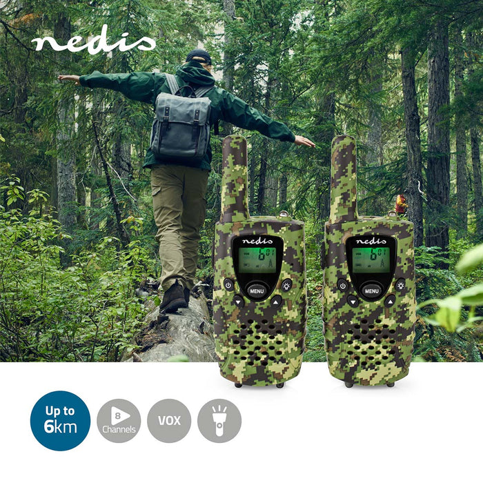 Nedis Walkie-Talkie Set - 2 Handsets, Up to 8 km, Frequency channels: 8, Travel case included - Green