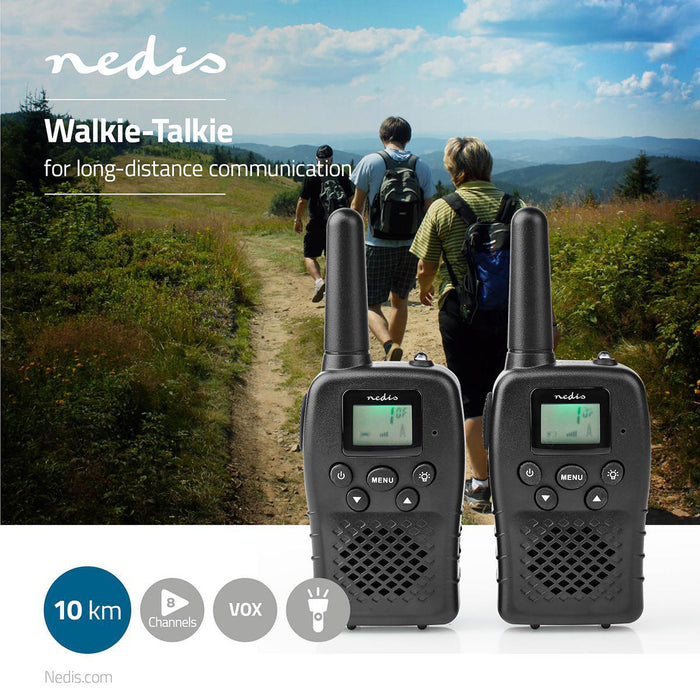 Nedis Walkie-Talkie Set - 2 Handsets, Up to 10 km, Frequency channels: 8, up to 3 Hours - Black