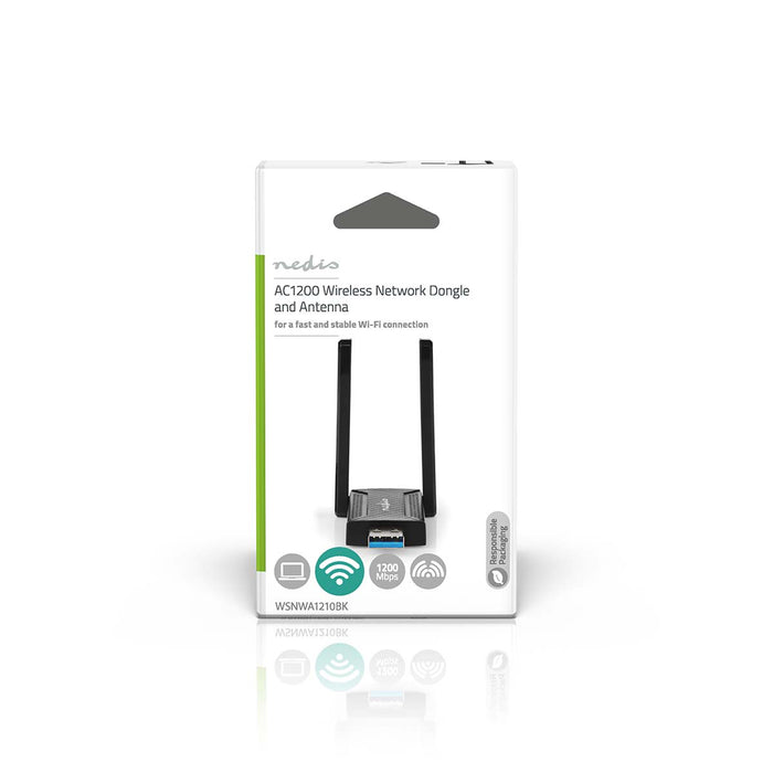 Nedis Network Dongle - Wi-Fi, AC1200, 2.4/5 GHz (Dual Band), Wi-Fi speed total: 1200 Mbps - Windows 10 / Windows 11 / Windows 8