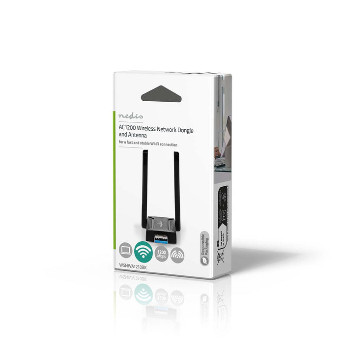 Nedis Network Dongle - Wi-Fi, AC1200, 2.4/5 GHz (Dual Band), Wi-Fi speed total: 1200 Mbps - Windows 10 / Windows 11 / Windows 8