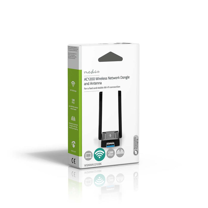 Nedis Network Dongle - Wi-Fi, AC1200, 2.4/5 GHz (Dual Band), Wi-Fi speed total: 1200 Mbps - Windows 10 / Windows 11 / Windows 8