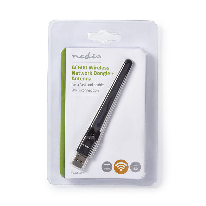 Nedis Network Dongle - Wi-Fi, AC600, 2.4/5 GHz (Dual Band), Wi-Fi speed total: 600 Mbps - Windows 10 / Windows 7 / Windows 8