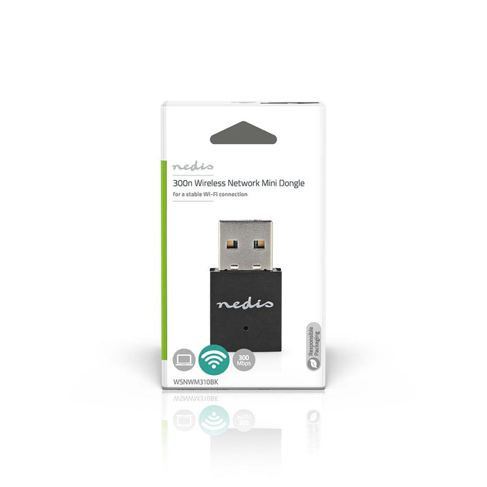 Nedis Network Dongle - Wi-Fi, N300, 2.4 GHz, Wi-Fi speed total: 300 Mbps - Windows 10 / Windows 11 / Windows 8