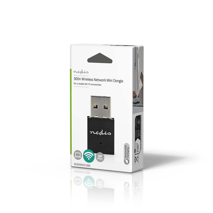 Nedis Network Dongle - Wi-Fi, N300, 2.4 GHz, Wi-Fi speed total: 300 Mbps - Windows 10 / Windows 11 / Windows 8