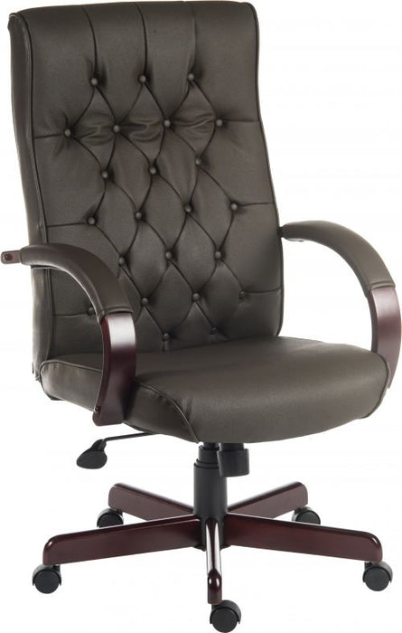 Warwick Antique Style Bonded Leather Faced Executive Office Chair Brown - B8501BN