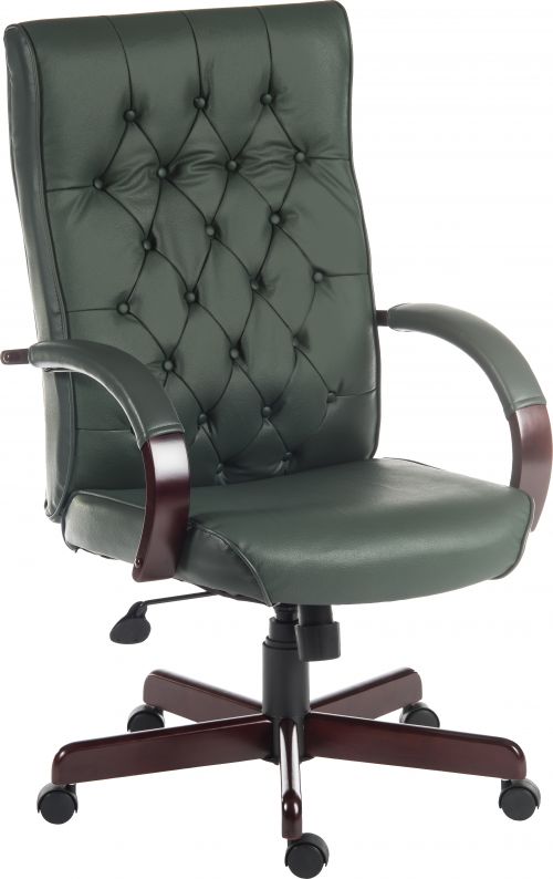 Warwick Antique Style Bonded Leather Faced Executive Office Chair Green - B8501GR