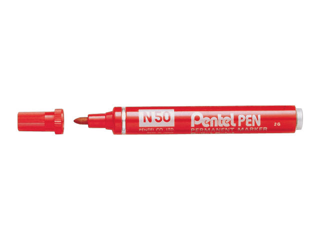 Pentel N50 Permanent Marker Bullet Tip 1.5-2mm Line Red Ref N50-B [Pack of 12]