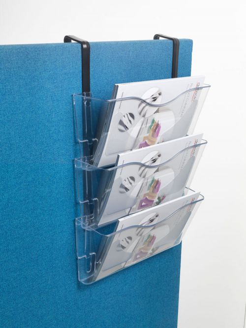 Deflecto A4 Landscape Wall Mounted Document Literature Display Holder with Hanging Bracket Crystal Clear (Pack 3) - CP077YTCRY