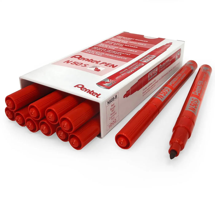 Pentel N50S-B Bullet Tip Permanent Marker - Red (Pack of 12)