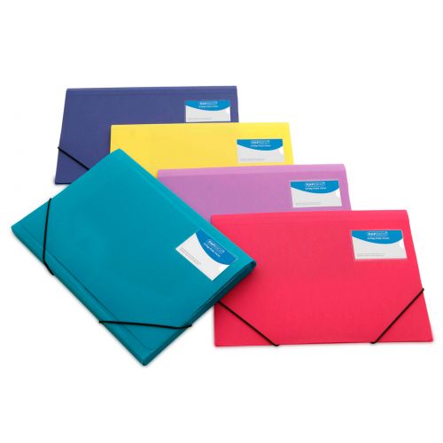 Best Value Rapesco A4 Plus 3Flap Folio Wallet Elasticated Assorted (Pack 5)