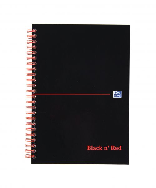 Black n Red Notebook Wirebound A5 Hardback A-Z Indexed Ruled 140 Pages 100080194