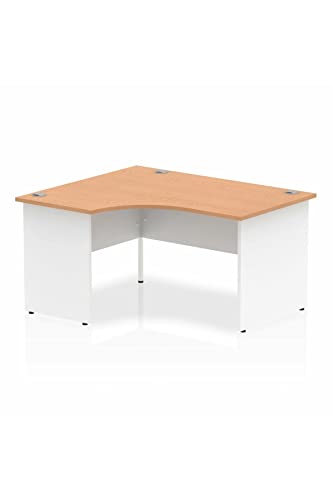 Dynamic Impulse 1400mm Left Crescent Desk Oak Top White Panel End Leg I003881