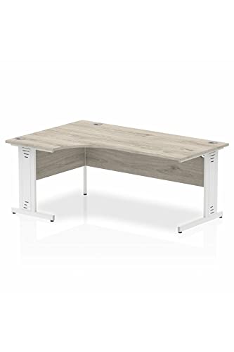 Dynamic Impulse 1600mm Left Crescent Desk Grey Oak Top White Cable Managed Leg I003532